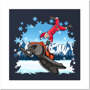 Snowmobile Santa Freestyle Tricks Christmas Snowmobiling Posters and Art